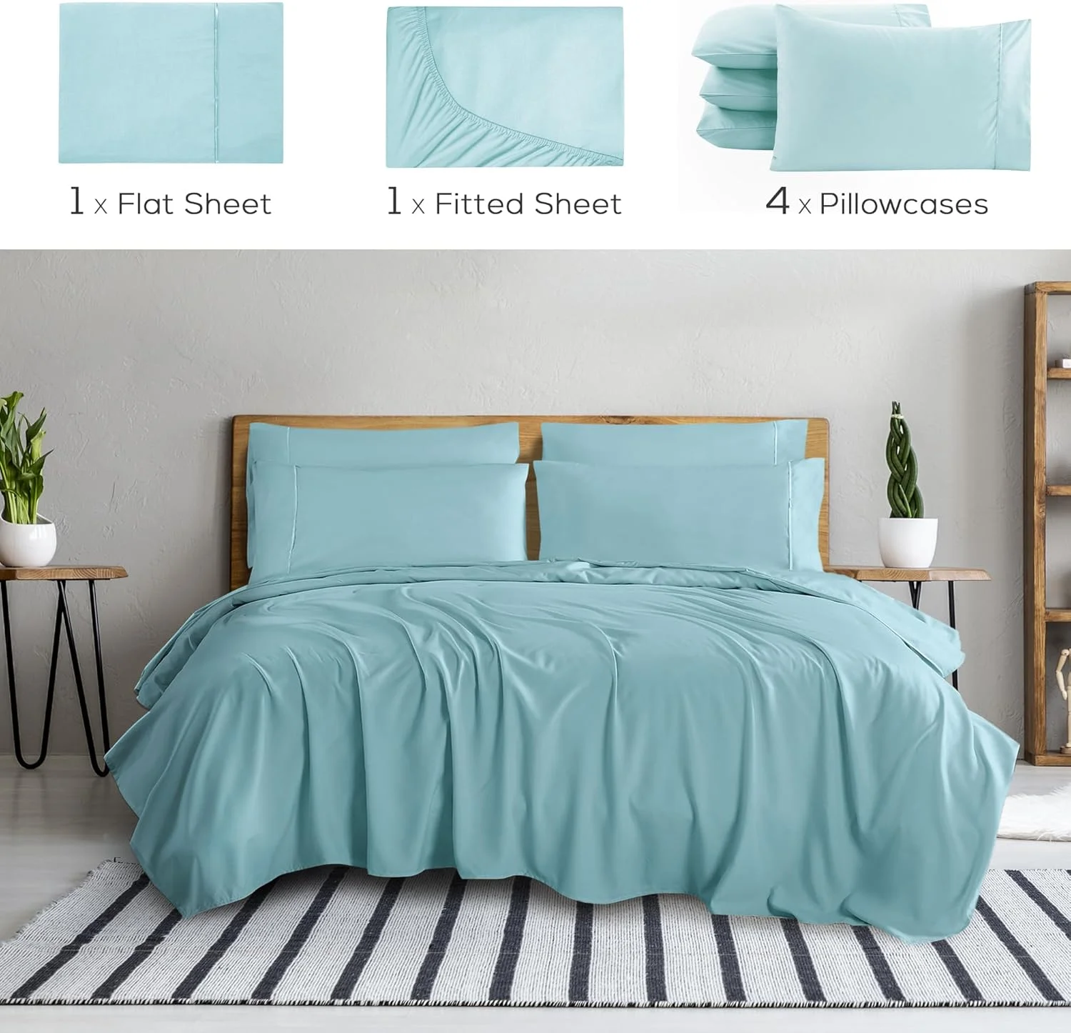 ست ملحفه تخت خواب Mueller Ultratemp، فوق العاده نرم 1800، ملحفه های جیب عمیق 18-24 اینچی، انتقال دهنده حرارت، تنفس بهتر، ضد حساسیت، ضد چروک، 6 تکه، آبی فیروزه ای سایز Queen