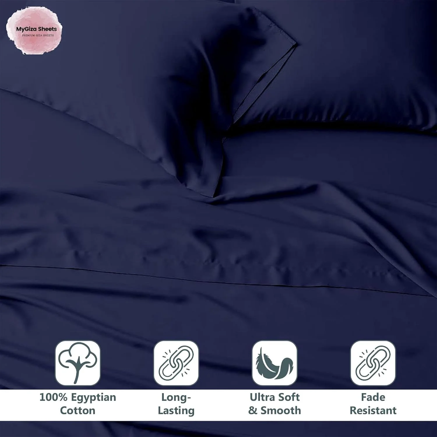 ملحفه های مای جیزا، 100% پنبه مصری جیزا تایید شده - ست ملحفه های کالیفرنیا کینگ سایز جیزا مناسب برای تشک های تا عمق 18 اینچ (4 تکه) نیلی