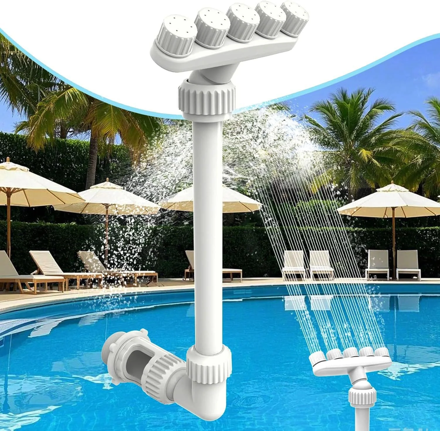 فواره استخر 360 درجه قابل تنظیم برای استخرهای روکار و توکار، آبپاش آبشاری پنج نازله برای خنک کردن و آرامش اسپا، لوازم جانبی اسپری استخر شنا با فشار بالا، سفید