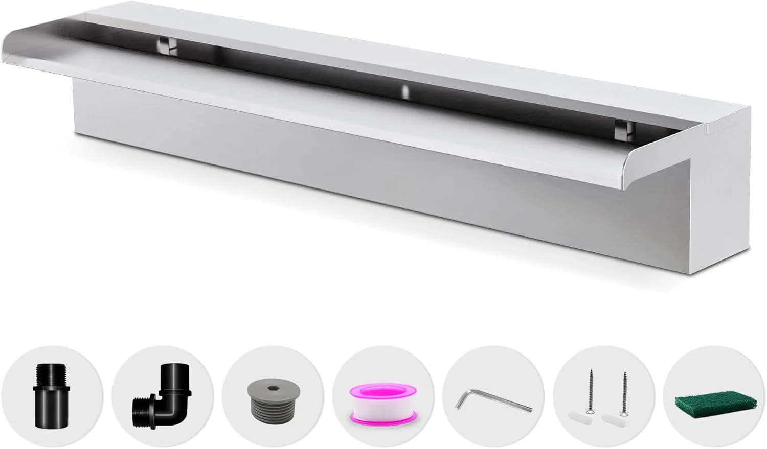 آبنمای استخری آبشاری فولاد ضد زنگ 304 مستطیلی 60 سانتی متری، آبنما با اتصال لوله برای باغ فضای باز، استخرها، حوضچه ها و اسپا