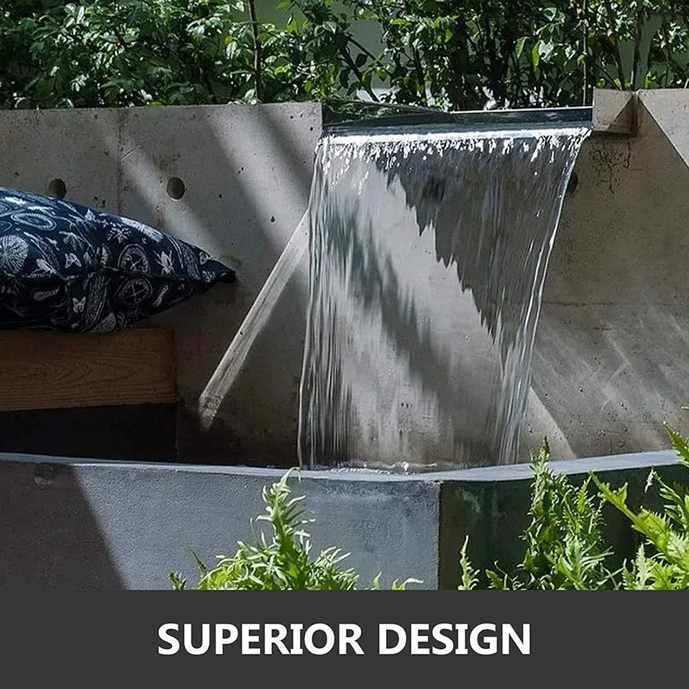 آبنمای استخری آبشاری Leunlee، آبنمای مستطیلی استیل برای حوض، دارای نوار LED، سرریز آبشاری، آبشارهای استخری دیواری مستطیلی