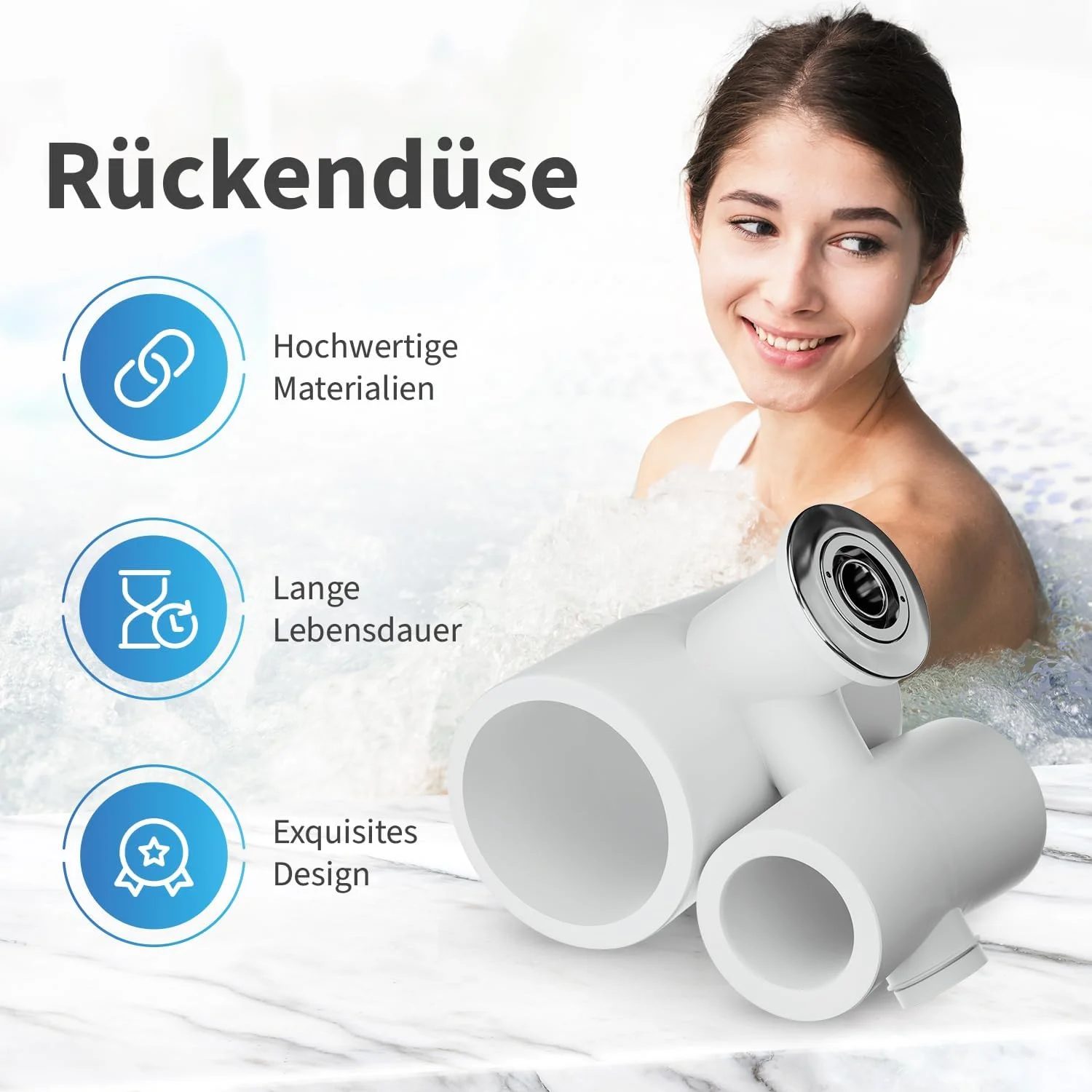 نازل جت آب آکاد، نازل آب برای جکوزی گردابی، قطر 35 میلی متر، سوراخ 20 میلی متر، فلز روکش کروم