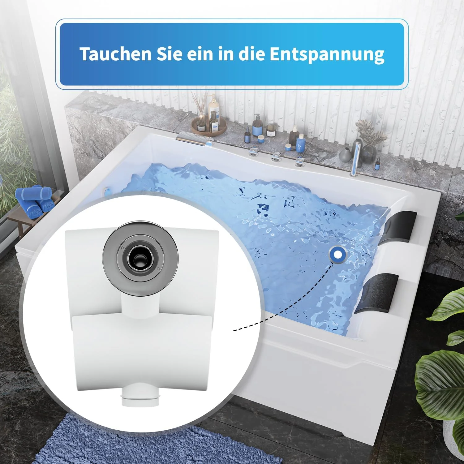 نازل جت آب آکاد، نازل آب برای جکوزی گردابی، قطر 35 میلی متر، سوراخ 20 میلی متر، فلز روکش کروم