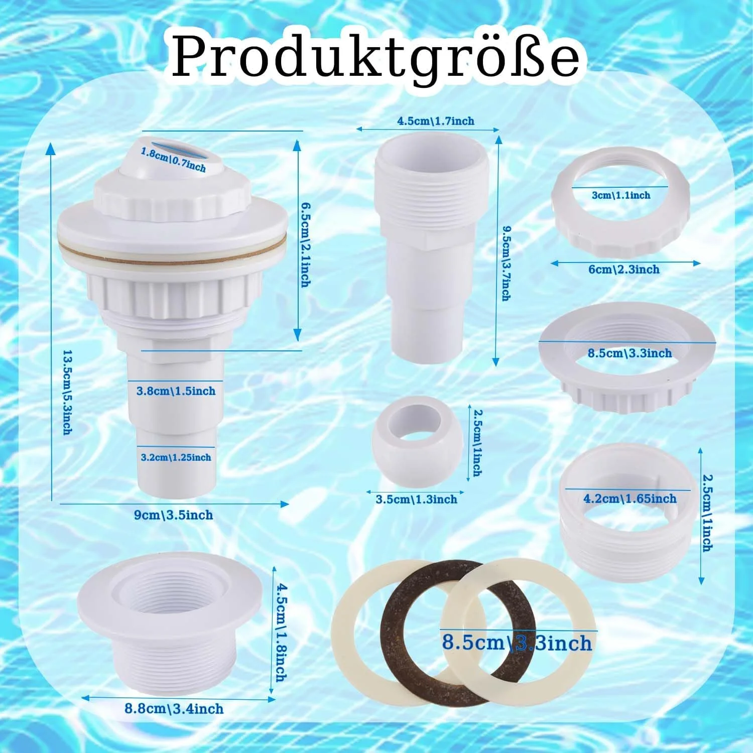 نازل ورودی قابل تنظیم استخر، نازل ورودی برای استخرهای دیواری فولادی، نازل برگشتی با سر چرخشی، نازل استخر اسکیمر، نازل ورودی استخر، نازل ورودی استخر برای اتصال شلنگ 32 میلی متر / 38 میلی متر نازل ورودی قابل تنظیم استخر، نازل ورودی برای استخرهای دیواری فولادی، نازل برگشتی با سر چرخشی، نازل استخر اسکیمر، نازل ورودی استخر، نازل ورودی استخر برای اتصال شلنگ 32 میلی متر / 38 میلی متر