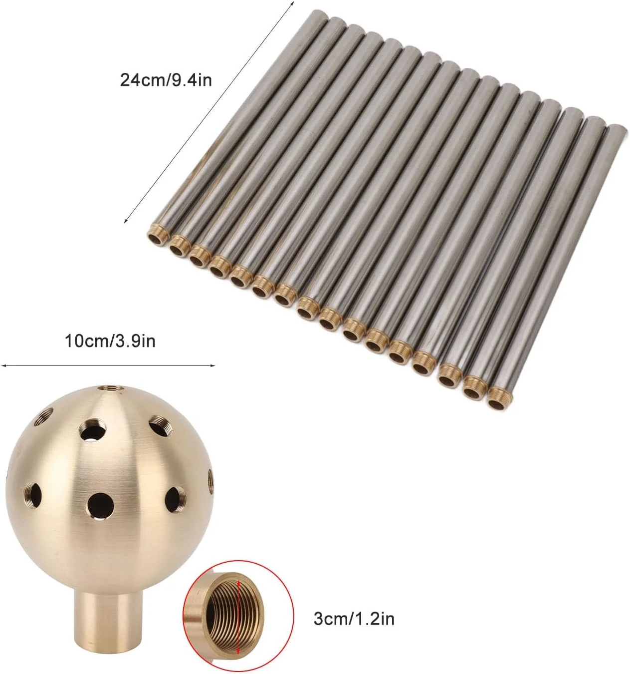 نازل فواره الهام گرفته از BusoTh با کره و 16 نازل، برنجی استیل G1 اینچ، برای تزئین محوطه سازی حوض باغ، قطعات فواره استخر