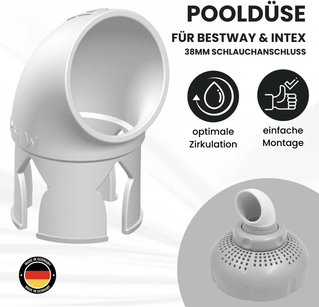 نازل ورودی استخر، نازل چرخشی 360 درجه زاویه دار برای استخر اینتکس، خروجی نازل، گردش هوا، تمیز کننده 38 میلی متری، سفید