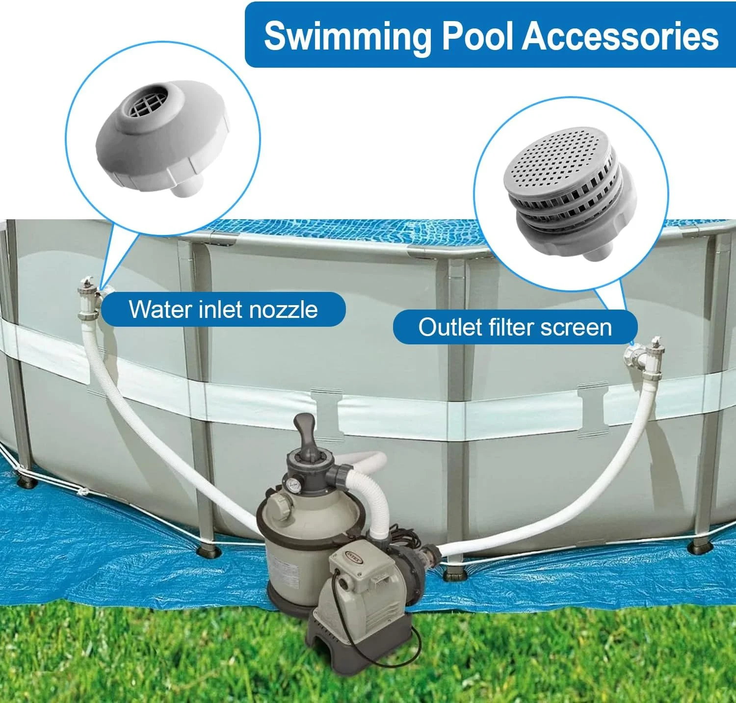 کیت قطعات استخر پیش ساخته SIGANDG شامل فیلتر استخر با خروجی 1.25 اینچ، نازل ورودی و درپوش استخر، کیت اتصال جت آب استخر، قطعه جایگزین برای لوازم جانبی استخر Intex/Coleman