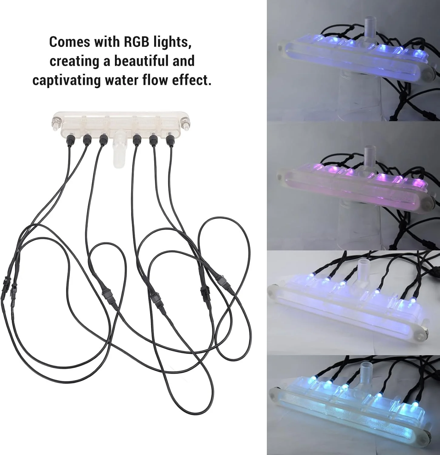 نازل آبنمای آبشاری ال ای دی RGB 12 ولت، خروجی آبشار پلاستیکی استخر برای حوض ماهی با طراحی مدرن و چراغ های RGB، مناسب برای