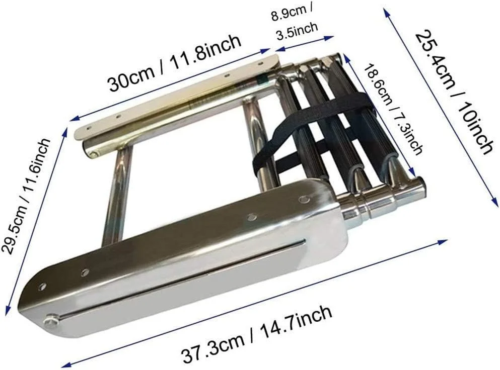 نردبان قایق 3 پله تلسکوپی، نردبان شناور قایق دریایی - نردبان تاشو استیل ضد زنگ ممتاز برای قایق، اسکله قایق تفریحی، استخر، با پله فوق العاده پهن، ظرفیت 250 کیلوگرم