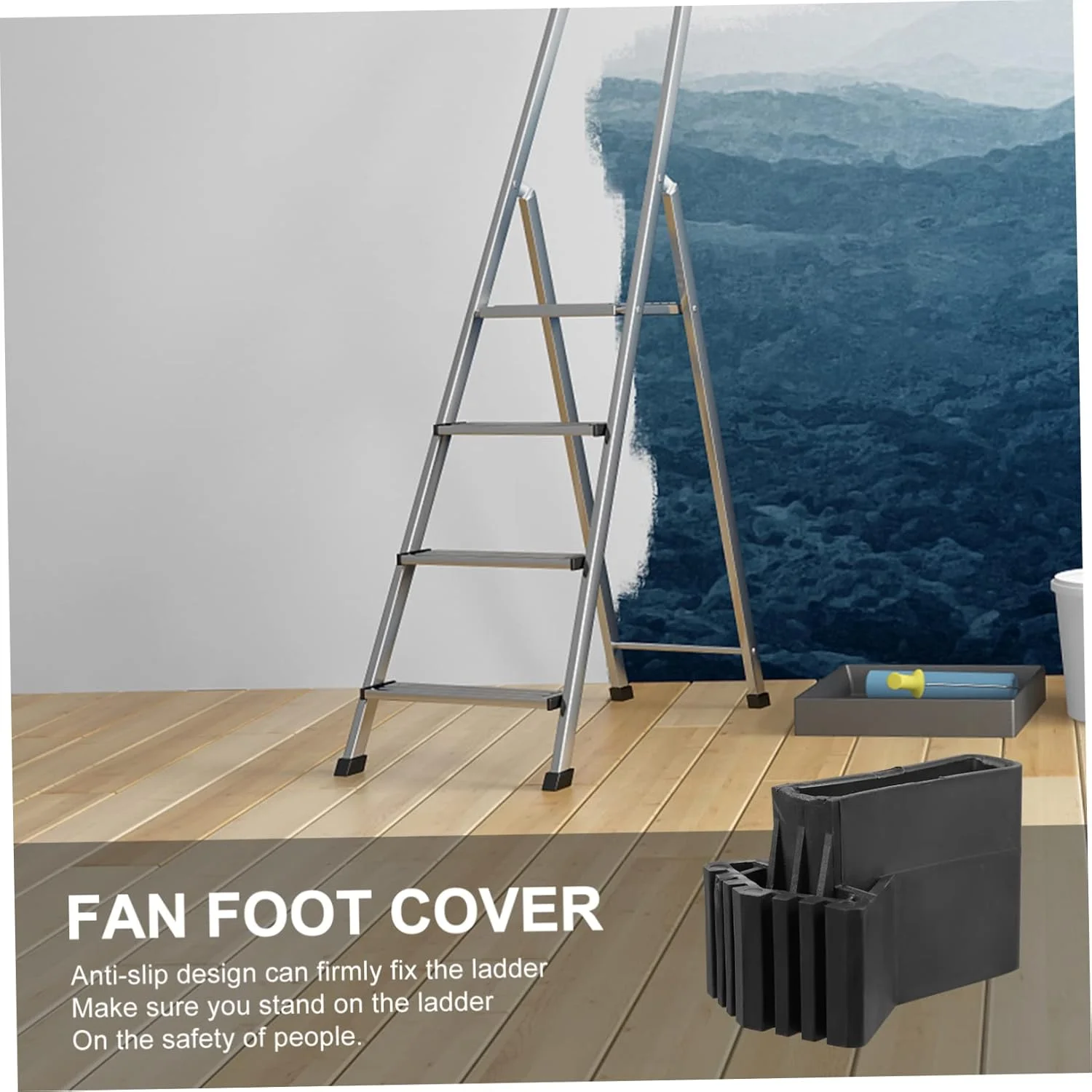 YARNOW 4 عدد پد زیرپایی نردبان لاستیکی، روکش پایه نردبان ضد لغزش، کلاهک پایه نردبان برای نردبان استخر، پدهای ضد لغزش نردبان، محافظ پایه نردبان، لوازم جانبی نردبان، قطعه مشکی