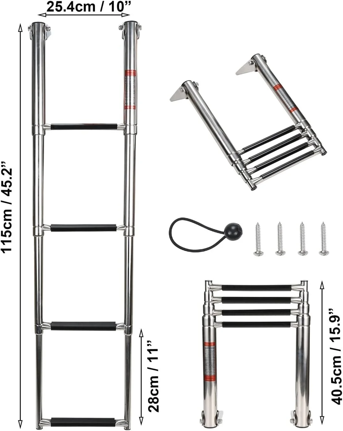 نردبان پله ای استیل ضد زنگ، نردبان ایمنی تلسکوپی برای قایق، استخر، حوض، عرشه/اسکله