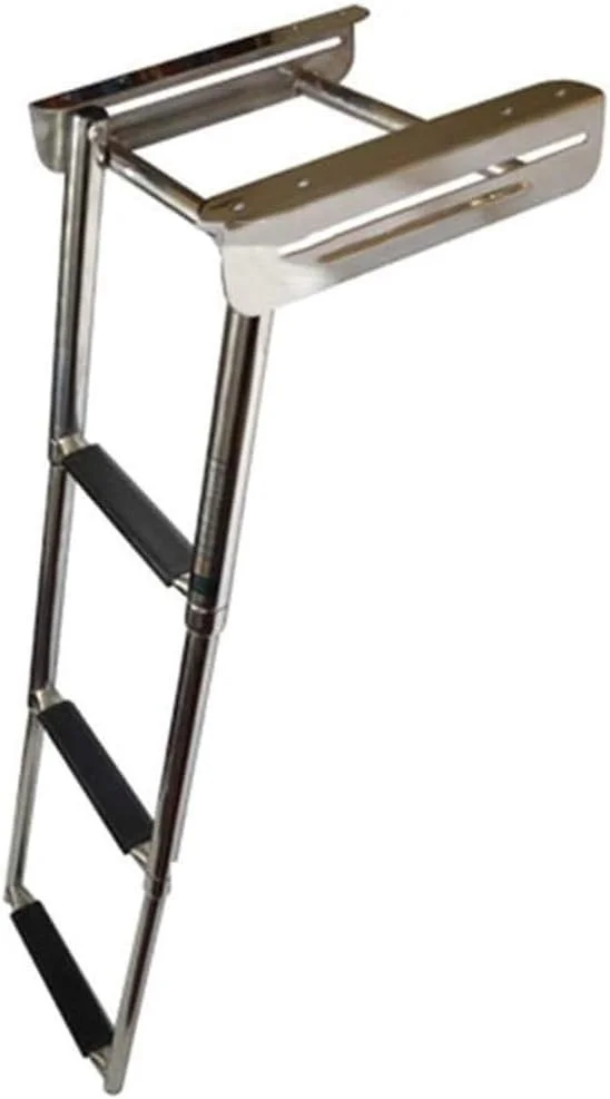 نردبان قایق 3 پله تلسکوپی، نردبان شناور قایق دریایی - نردبان تاشو استیل ضد زنگ ممتاز برای قایق، اسکله قایق تفریحی، استخر، با پله فوق العاده پهن، ظرفیت 250 کیلوگرم