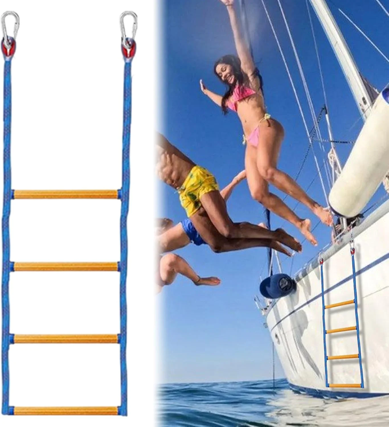نردبان طنابی قایق | نردبان طنابی مقاوم برای قایق - پله های صعود ایمنی قابل حمل با طراحی تاشو برای عرشه آب های دریایی، استخر، دریاچه، شنا، قایق سواری، کایاک، ماهیگیری، قایق بادی نردبان طنابی قایق | نردبان طنابی مقاوم برای قایق - پله های صعود ایمنی قابل حمل با طراحی تاشو برای عرشه آب های دریایی، استخر، دریاچه، شنا، قایق سواری، کایاک، ماهیگیری، قایق بادی