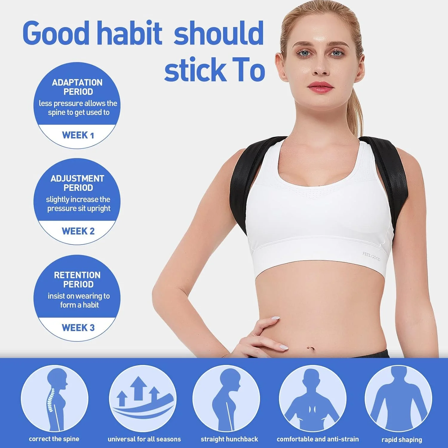 کمربند اصلاح کننده وضعیت بدن MAKINGTEC، صاف کننده ستون فقرات قابل تنظیم برای تسکین درد گردن و شانه، ایجاد وضعیت نشستن و ایستادن مناسب برای مردان، زنان، سالمندان و نوجوانان (1 عدد مشکی، M)