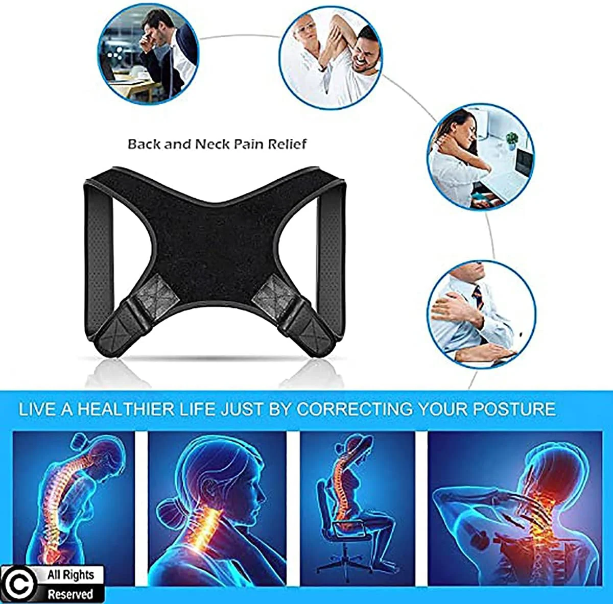 اصلاح کننده وضعیت بدن KASTWAVE برای آقایان | بریس قابل تنظیم قسمت بالای کمر با اندازه جهانی برای ترقوه جهت حمایت از گردن، کمر و شانه، تسکین درد، صاف کننده کیفوز، پشتیبانی از ستون فقرات