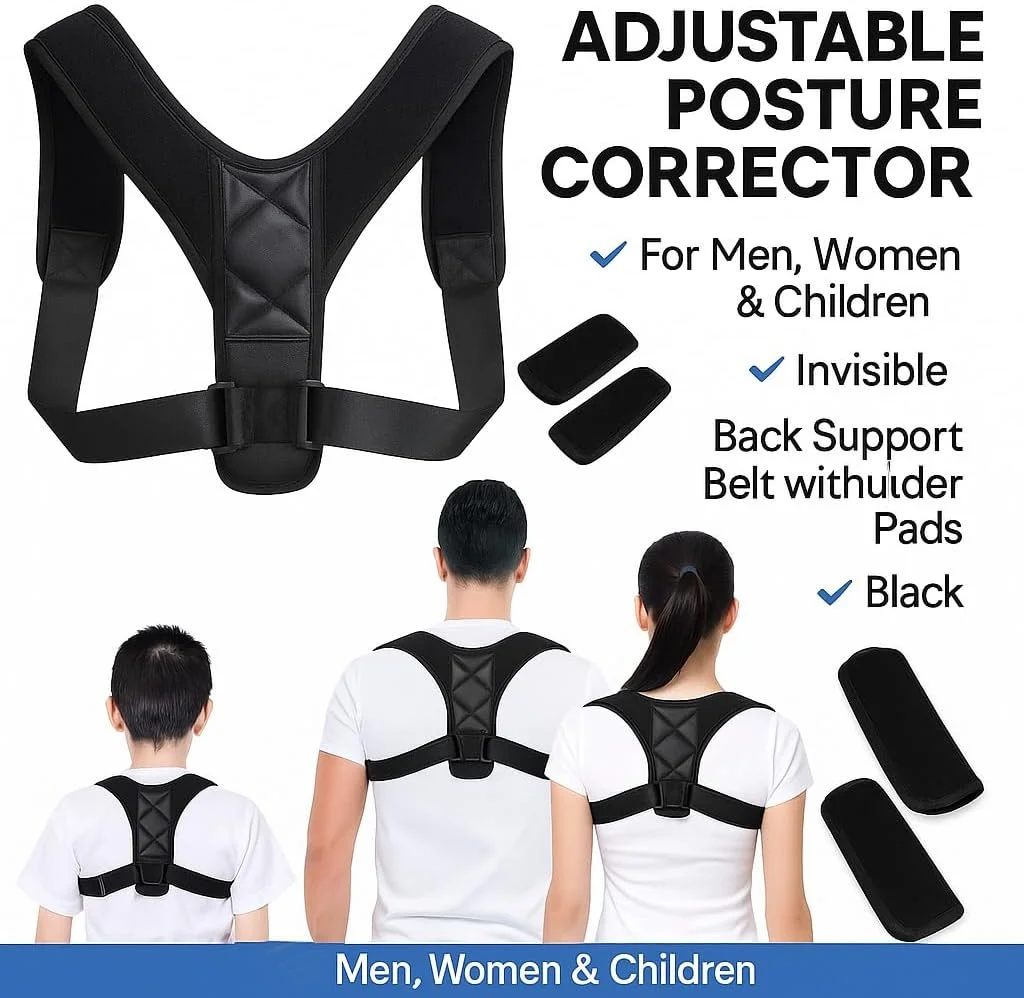 اصلاح کننده وضعیت بدن فیتو قابل تنظیم برای مردان، زنان و کودکان، کمربند پشتی نامرئی با پدهای شانه، مشکی اصلاح کننده وضعیت بدن فیتو قابل تنظیم برای مردان، زنان و کودکان، کمربند پشتی نامرئی با پدهای شانه، مشکی