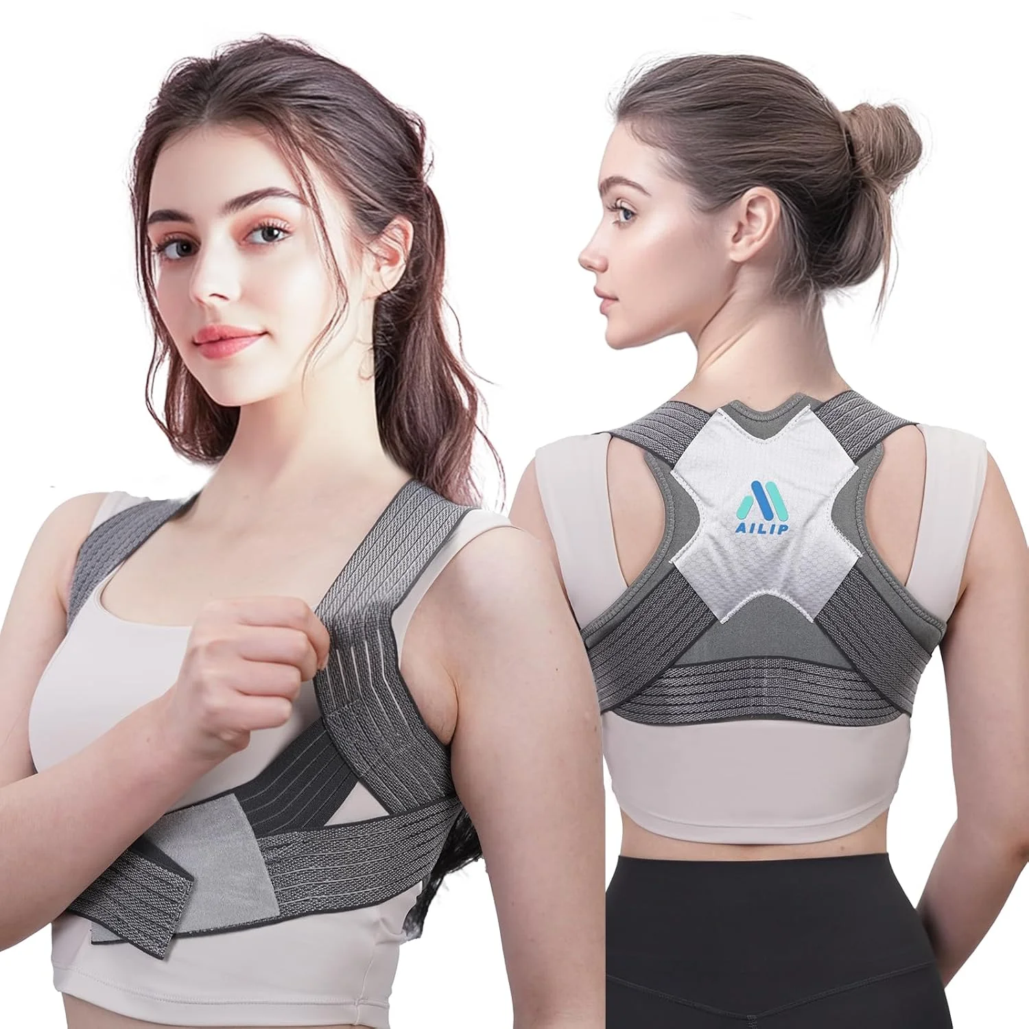 اصلاح کننده وضعیت بدن آیلیپ برای زنان و مردان، بند قابل تنظیم قسمت بالای کمر برای شانه، گردن و درد قسمت بالای کمر، وضعیت بدن را اصلاح می کند، قوز کردن و افتادگی شانه را اصلاح می کند، نقره ای L-XL