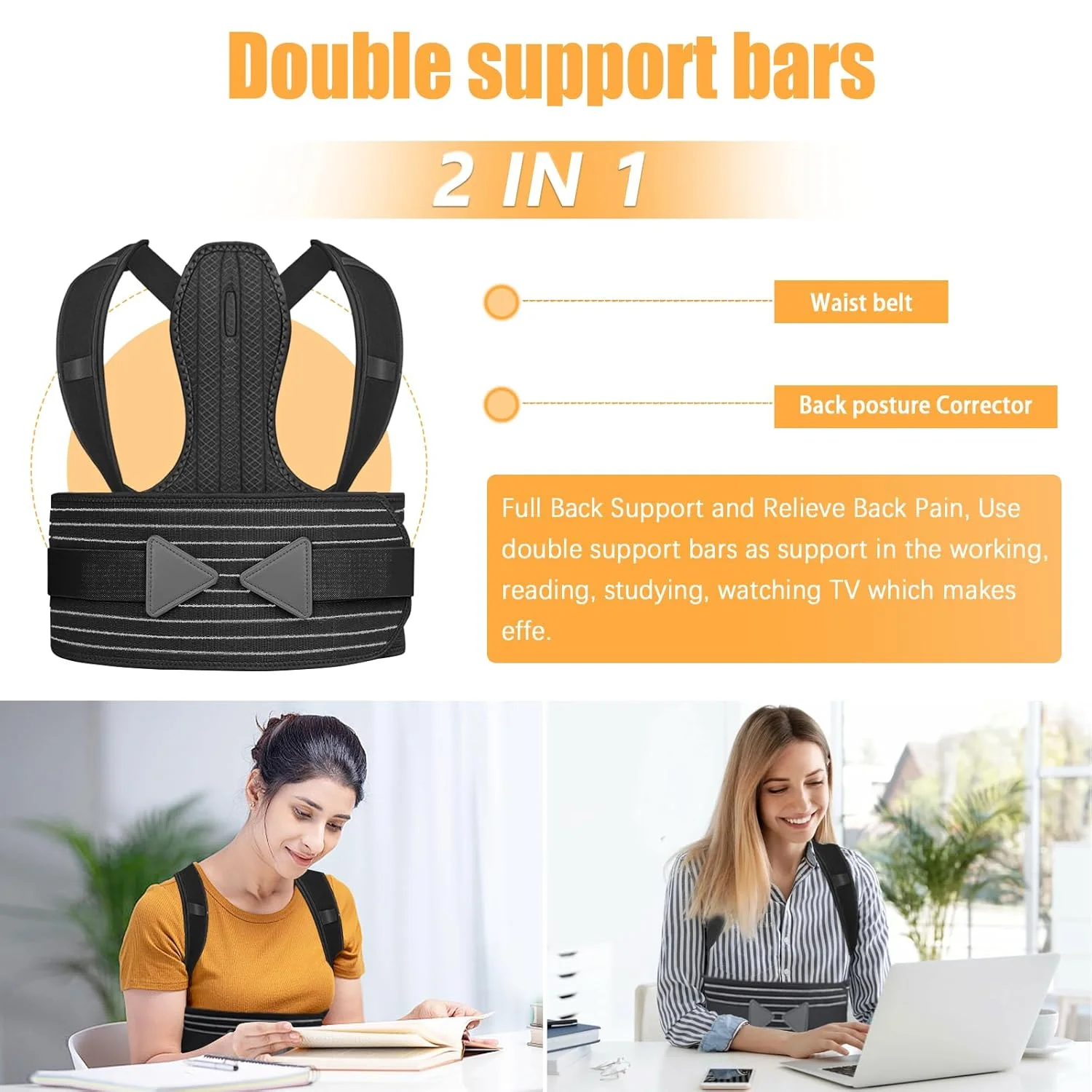 اصلاح کننده وضعیت بدن Aollop برای زنان و مردان - کمربند پشتیبانی کمر - صاف کننده پشتی قابل تنظیم برای بهبود وضعیت بدن و تسکین درد گردن، پشت و شانه (دور کمر 68 تا 130 سانتی متر)