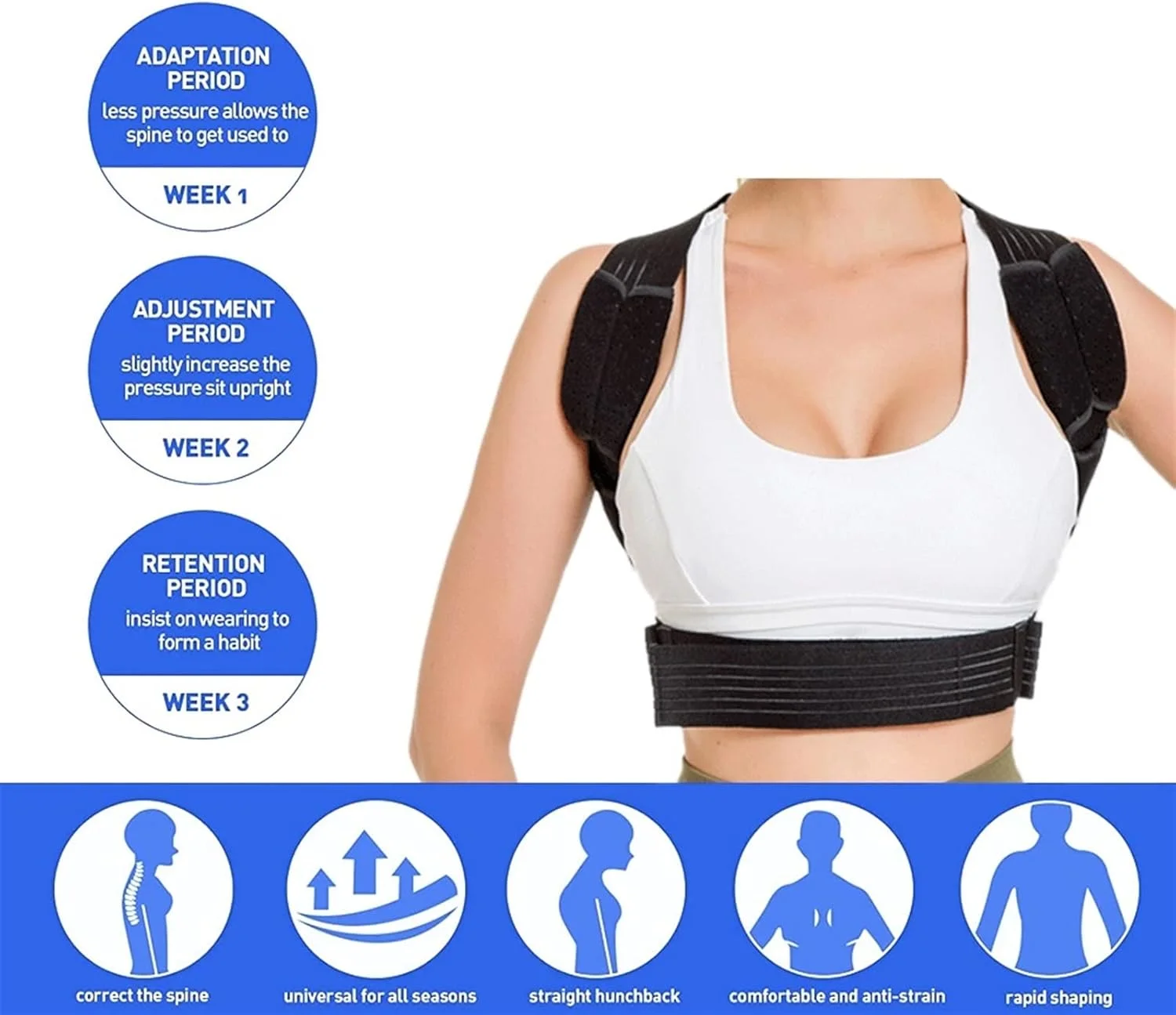 اصلاح کننده وضعیت بدن طبی قابل تنظیم، کمربند اصلاحی پشتیبانی از شانه و ترقوه برای مردان و زنان، اصلاح کننده قوز، سلامتی و آرامش جدید، اصلاح کننده وضعیت بدن - S