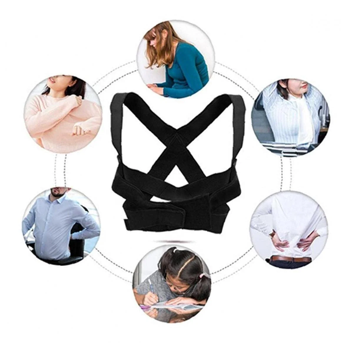 کمربند اصلاح کننده وضعیت بدن، کمربند اصلاح ستون فقرات، بند شانه ای برای تسکین درد قسمت فوقانی کمر، مشکی سایز M