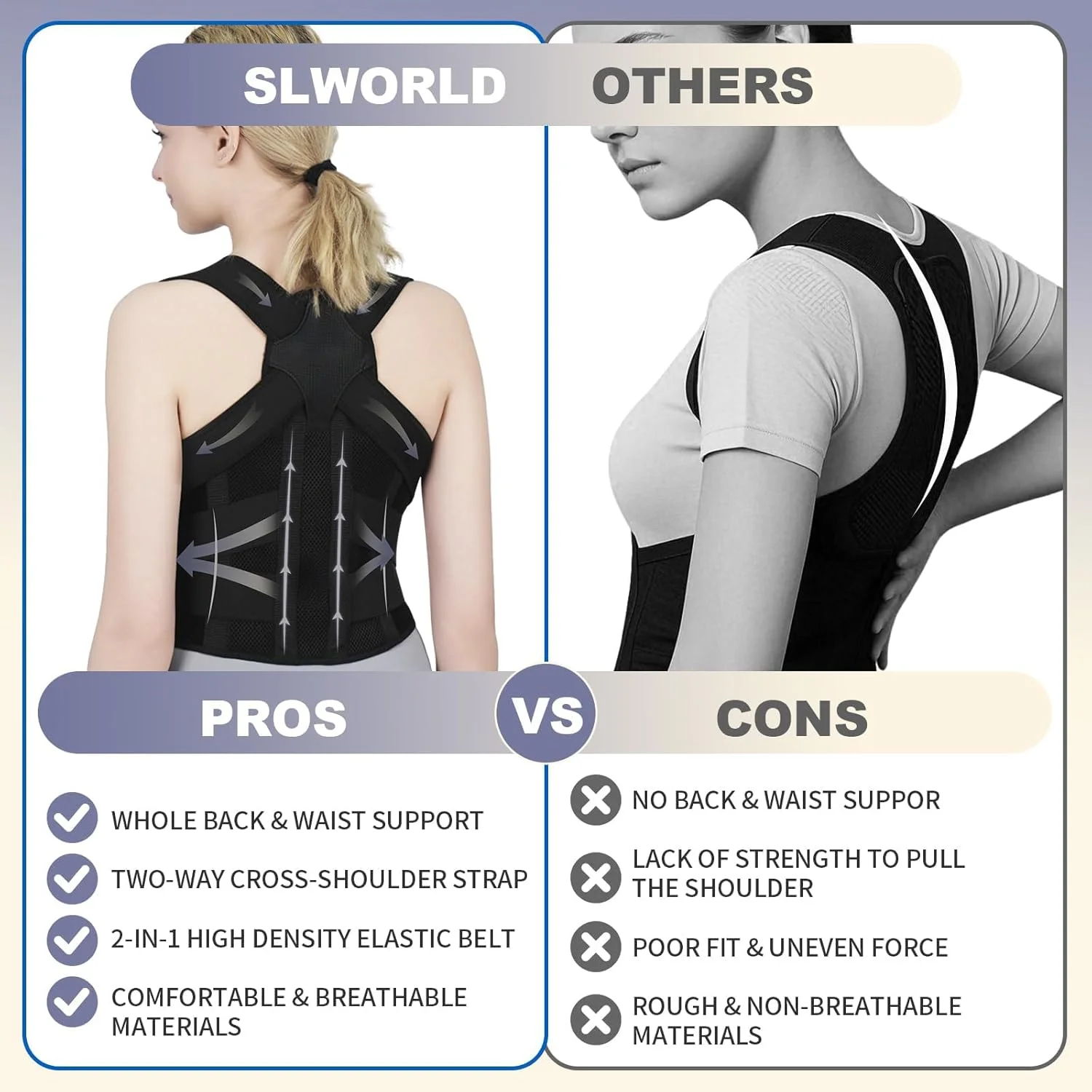 اصلاح کننده وضعیت بدن برای زنان و مردان، کمربند پشتی ارتقا یافته، پشتیبانی کامل قابل تنظیم برای تسکین درد قسمت فوقانی و تحتانی کمر، صاف کننده شانه برای قوز (مشکی، بزرگ)