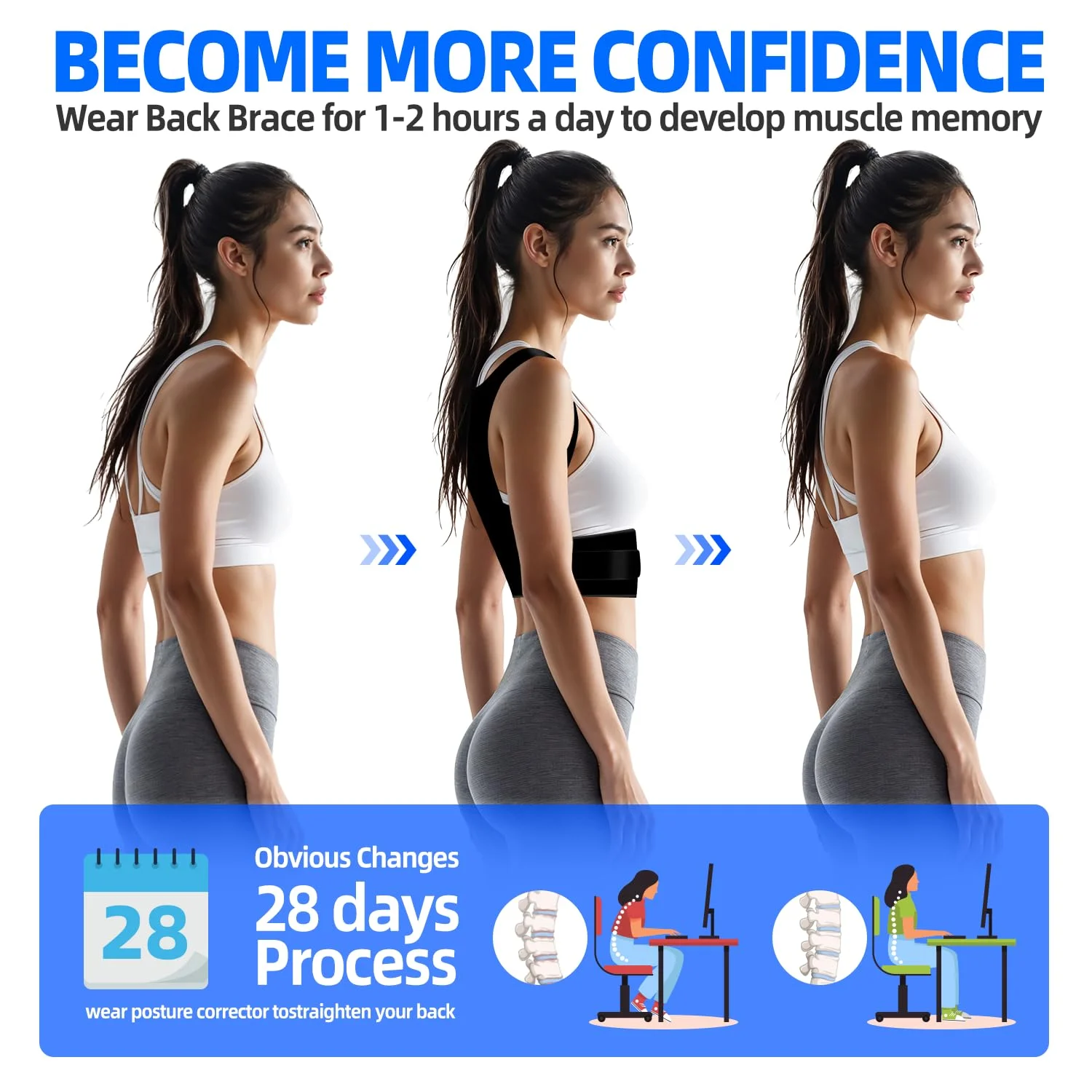 اصلاح کننده وضعیت بدن برای خانم ها و آقایان، پشتیبانی ارتقا یافته از کل پشت، صاف کننده شانه قابل تنظیم برای بهبود وضعیت بدن، تسکین درد قسمت فوقانی و تحتانی کمر، ستون فقرات، گردن، شانه