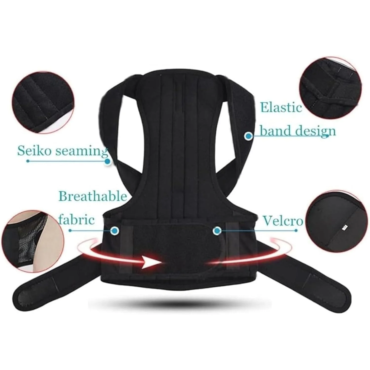 اصلاح کننده وضعیت بدن هالامودو برای زنان و مردان، صاف کننده قابل تنظیم قسمت بالای کمر و تسکین دهنده درد گردن، شانه و قسمت بالای کمر (مشکی، بزرگ)