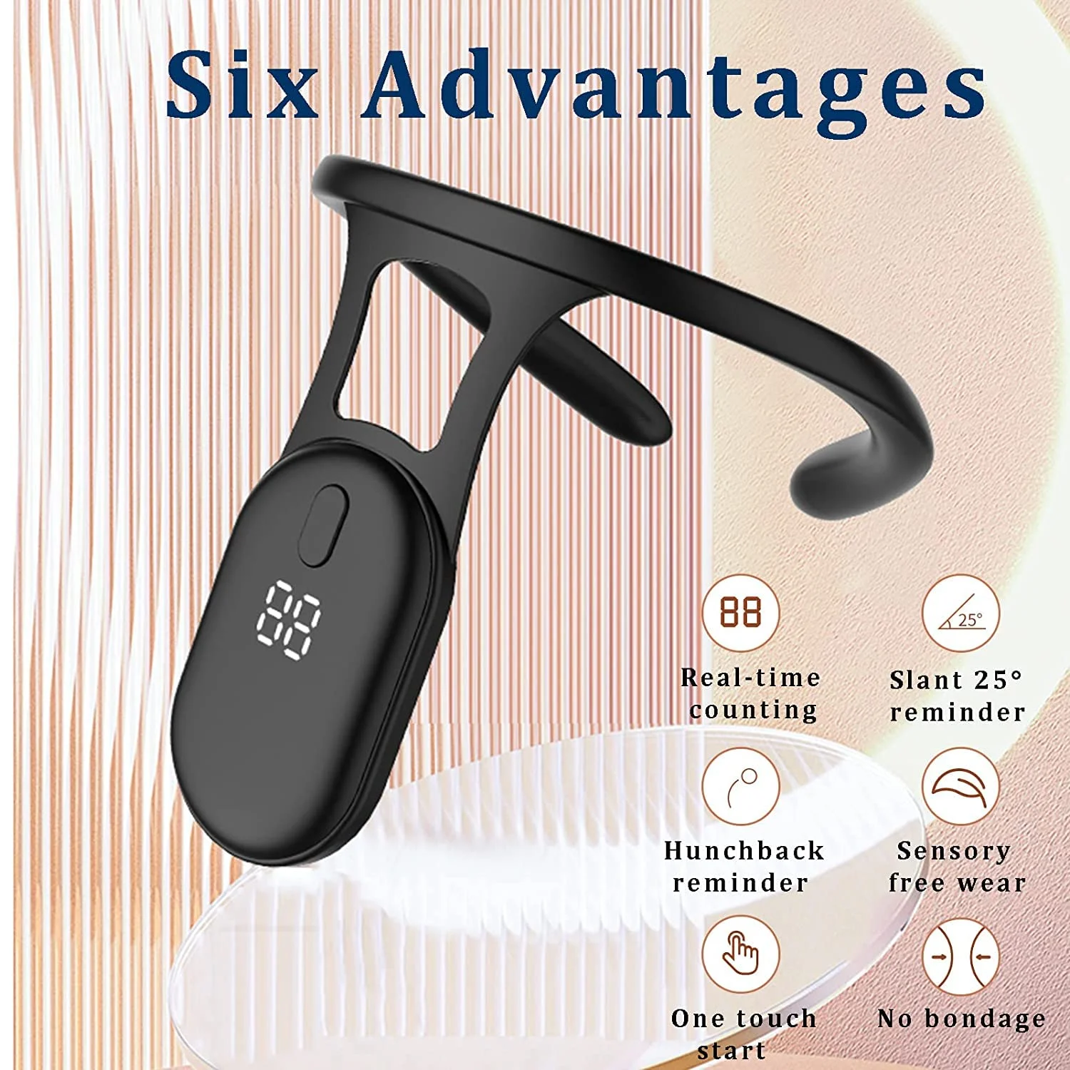 اصلاح کننده هوشمند وضعیت بدن، حسگر حرکتی برای پشتیبانی از شانه، ترقوه، سینه و کمر، اصلاح وضعیت بدن بدون بند، یادآوری لرزشی، مناسب برای آقایان و بانوان