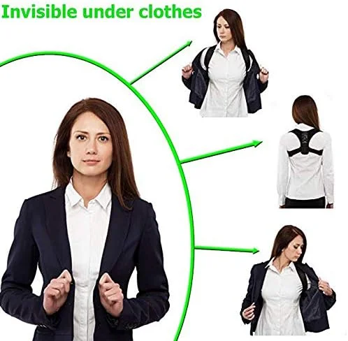 کمربند اصلاح کننده وضعیت بدن، کمربند پشتیبان، قابل تنظیم برای ترقوه، شانه و کمر - مشکی