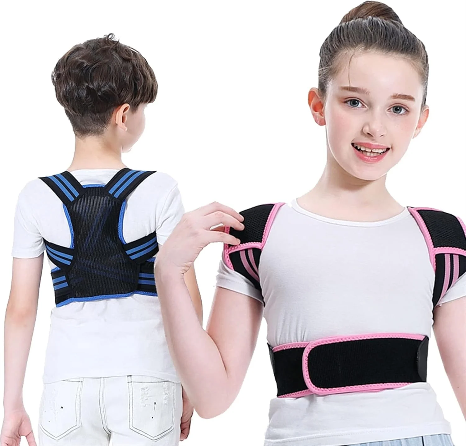 کمربند طبی اصلاح کننده وضعیت بدن کودک، مناسب برای ستون فقرات، کمر و شانه، قابل تنظیم برای کودکان (رنگ: صورتی، سایز: XL)