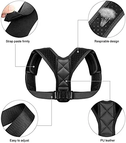 کمربند اصلاح کننده وضعیت بدن، کمربند پشتیبان، قابل تنظیم برای ترقوه، شانه و کمر - مشکی