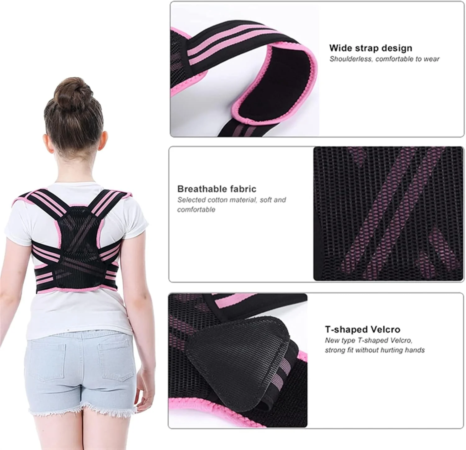 کمربند طبی اصلاح کننده وضعیت بدن کودک، مناسب برای ستون فقرات، کمر و شانه، قابل تنظیم برای کودکان (رنگ: صورتی، سایز: XL)