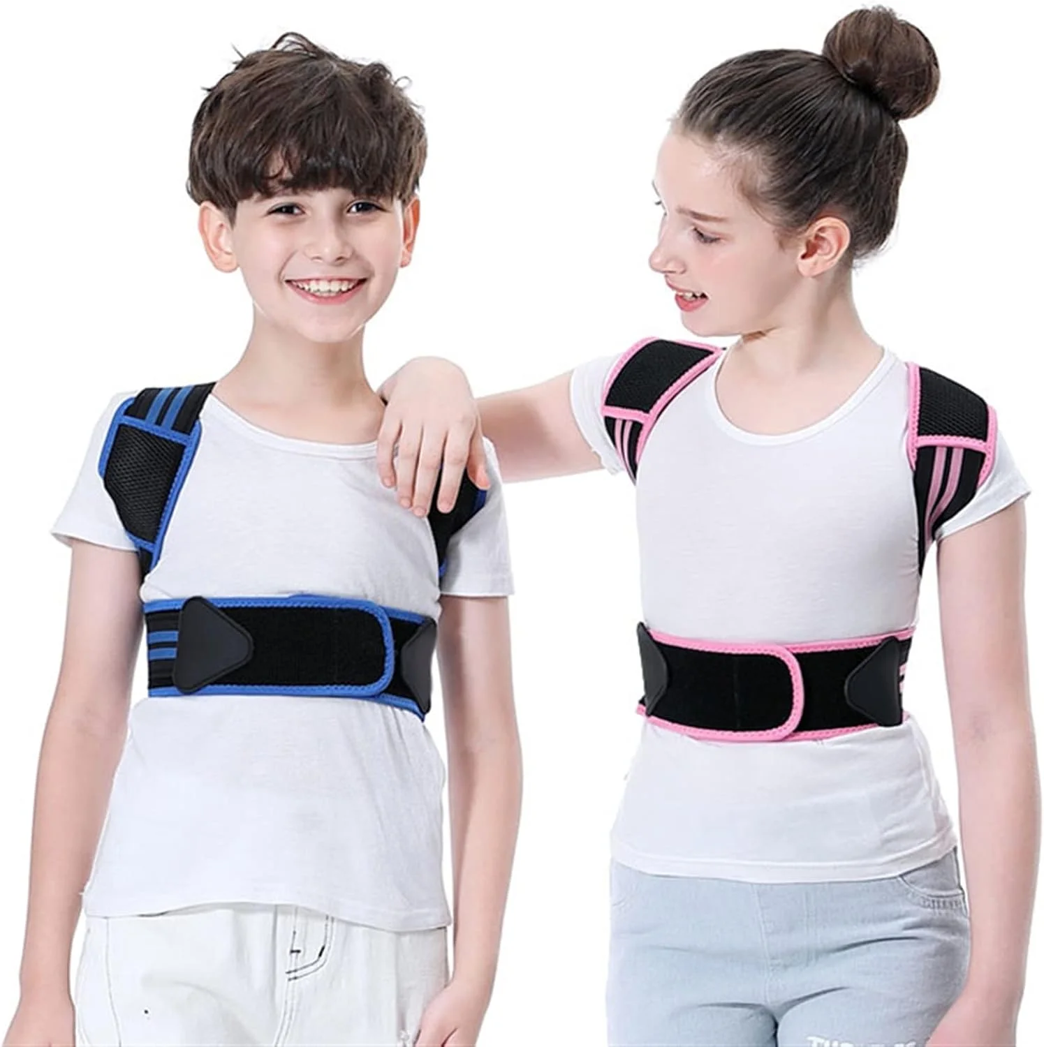 کمربند طبی اصلاح کننده وضعیت بدن کودک، مناسب برای ستون فقرات، کمر و شانه، قابل تنظیم برای کودکان (رنگ: صورتی، سایز: XL)