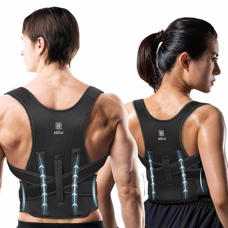 اصلاح کننده وضعیت بدن سایز آزاد سیفوز برای مردان و زنان، کمربند پشتیبانی از کمر، صاف کننده کمر و کمربند پشتیبانی از شانه (سایز یونیورسال) (کمربند متالیک) (کمربند اصلاح کننده ممتاز)