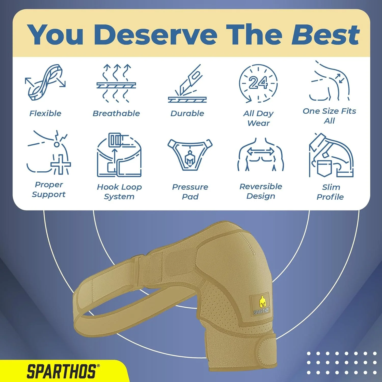 آستین فشاری و حمایتی شانه Sparthos - تسکین درد مفصل AC و آسیب دیدگی روتاتور کاف - آویز بی حرکت کننده بازو، دارای جیب کیسه یخ، بند ثبات - مناسب آقایان و بانوان