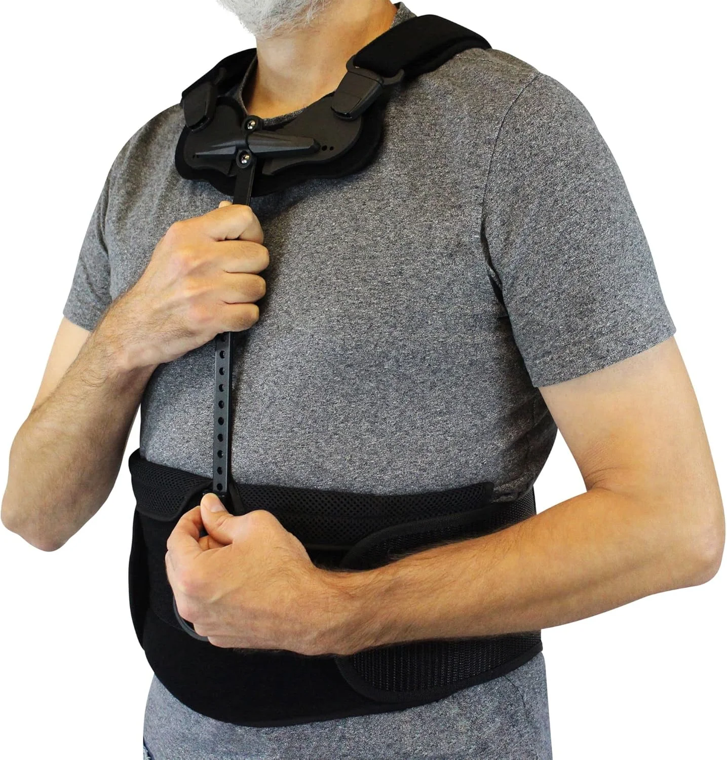 ب्रेस کامل پشتی قفسه سینه TLSO - درمان کیفوز، شکستگی فشاری، آسیب های ستون فقرات فوقانی، و قبل یا بعد از جراحی با این پشتیبانی سخت کمری برای مردان و زنان (متوسط)