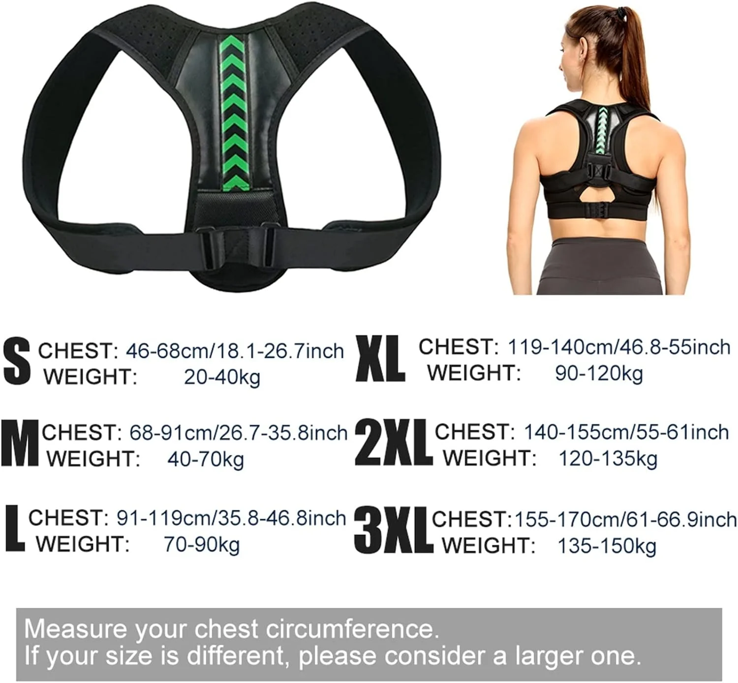 کمربند اصلاح کننده وضعیت بدن ویرویا، طبی، قابل تنظیم برای ترقوه، ستون فقرات، شانه، کمر، مناسب برای آقایان و بانوان، جهت اصلاح وضعیت بدن، سلامتی و ریلکسیشن (رنگ: سبز، مدل A، سایز: 3XL) خوب