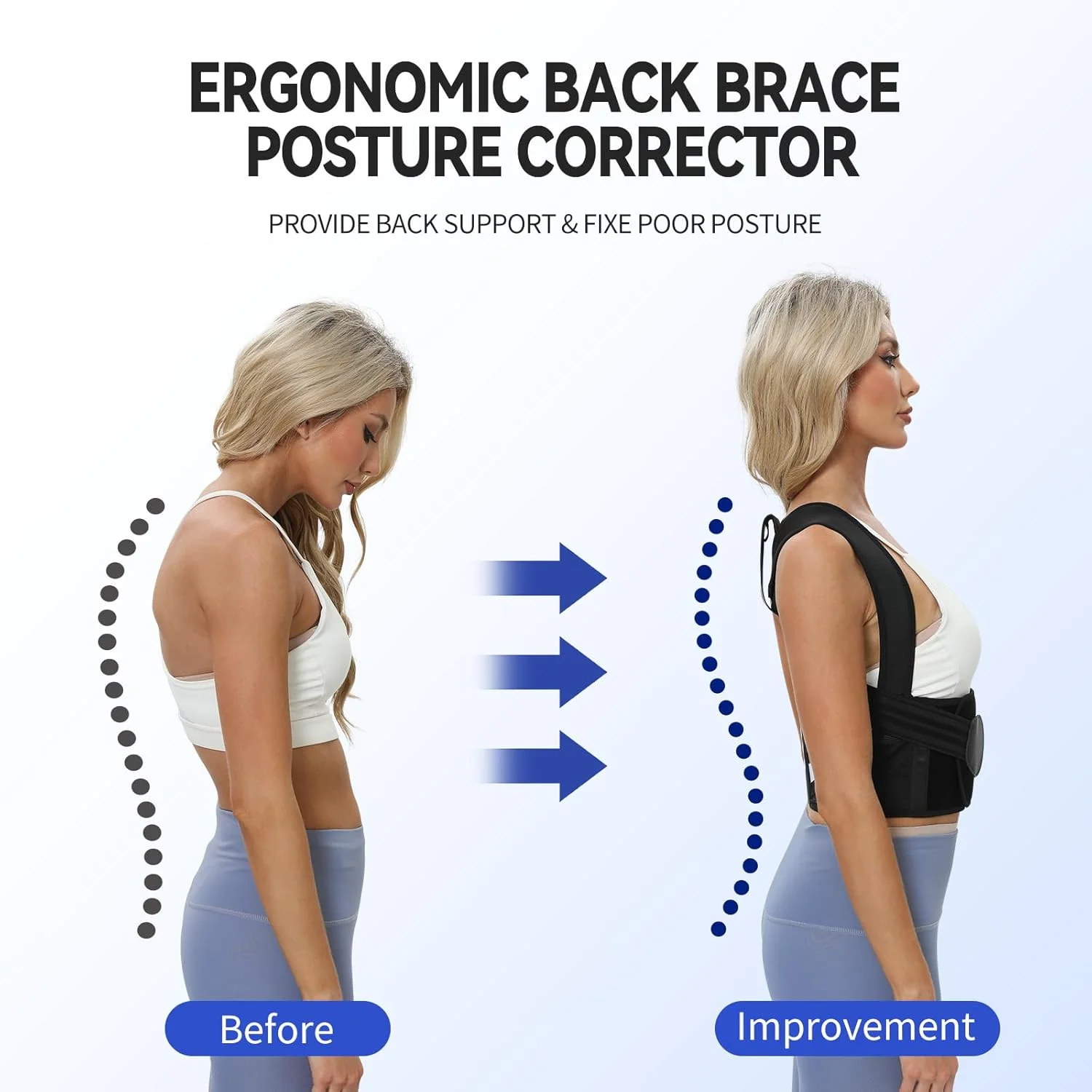 اصلاح کننده وضعیت بدن، مناسب برای بانوان و آقایان، صاف کننده شانه قابل تنظیم، پشتیبانی از کمر برای تسکین درد قسمت فوقانی و تحتانی کمر، مناسب برای اسکولیوز، قوز، خمیدگی، اصلاح کننده ستون فقرات
