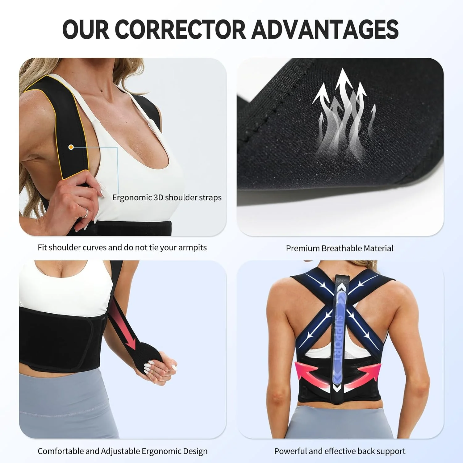 اصلاح کننده وضعیت بدن، مناسب برای بانوان و آقایان، صاف کننده شانه قابل تنظیم، پشتیبانی از کمر برای تسکین درد قسمت فوقانی و تحتانی کمر، مناسب برای اسکولیوز، قوز، خمیدگی، اصلاح کننده ستون فقرات