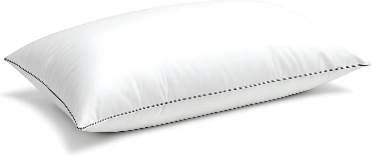 بالش خانگی پنبه ای نرم و لطیف 50X70 سانتی متر با لبه طوسی، بالش خواب جایگزین پر، بالش نرم و سبک استاندارد هتلی (سفید) 1000 گرم