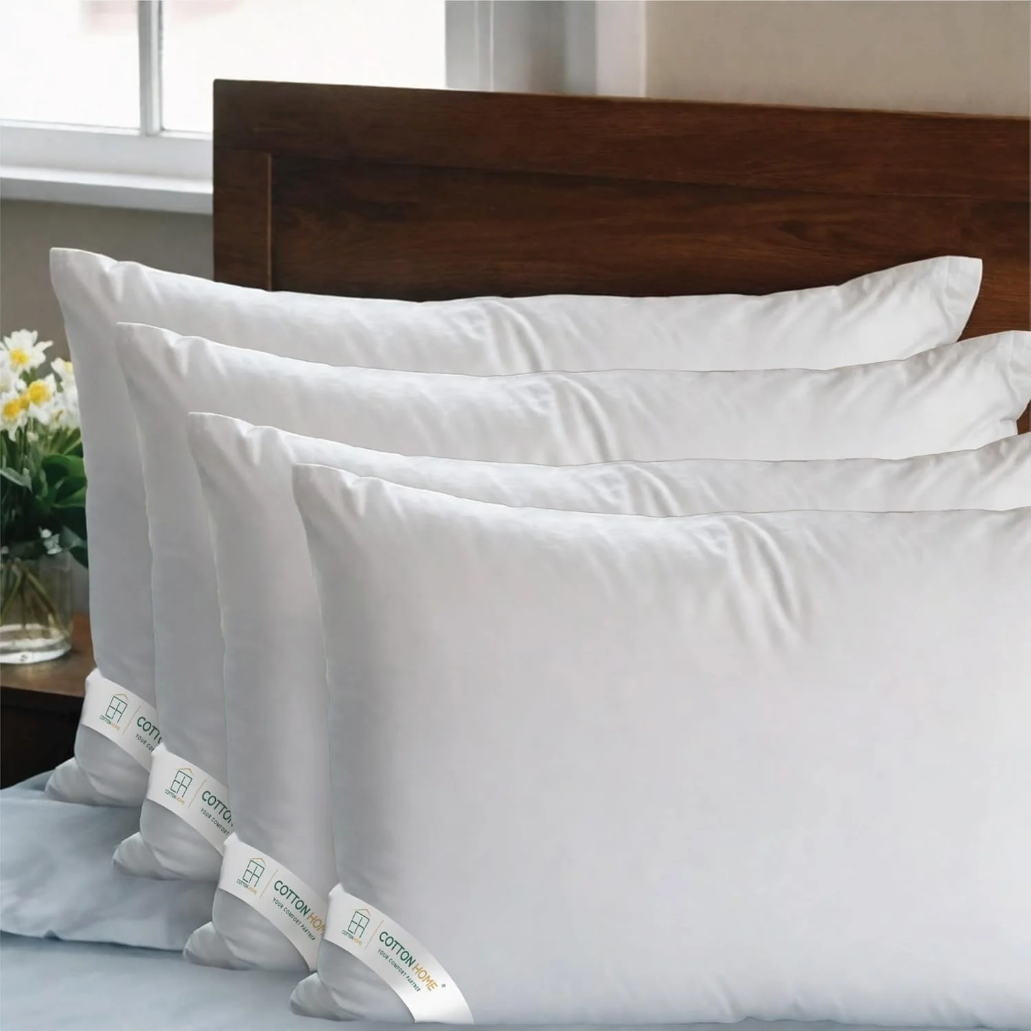 بالش های پنبه ای خانگی، سایز 48 در 70 سانتی متر، مناسب برای خواب، بالش میکروفایبر استاندارد، مناسب برای خواب پهلو، نرم و لطیف، حس لوکس هتل، بسته 4 عددی (سفید)