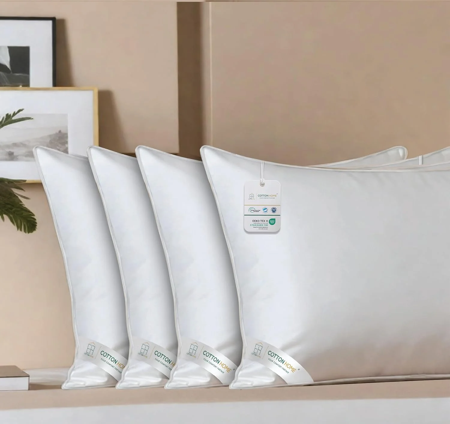 بالش کلاسیک پنبه ای هوم 50X70 سانتی متر، بالش خواب فوق العاده نرم، لوکس، ضد باکتری، استاندارد، مناسب برای خوابیدن و حمایت از پهلو، نرم، پف دار و فشرده (سفید) بسته 4 عددی