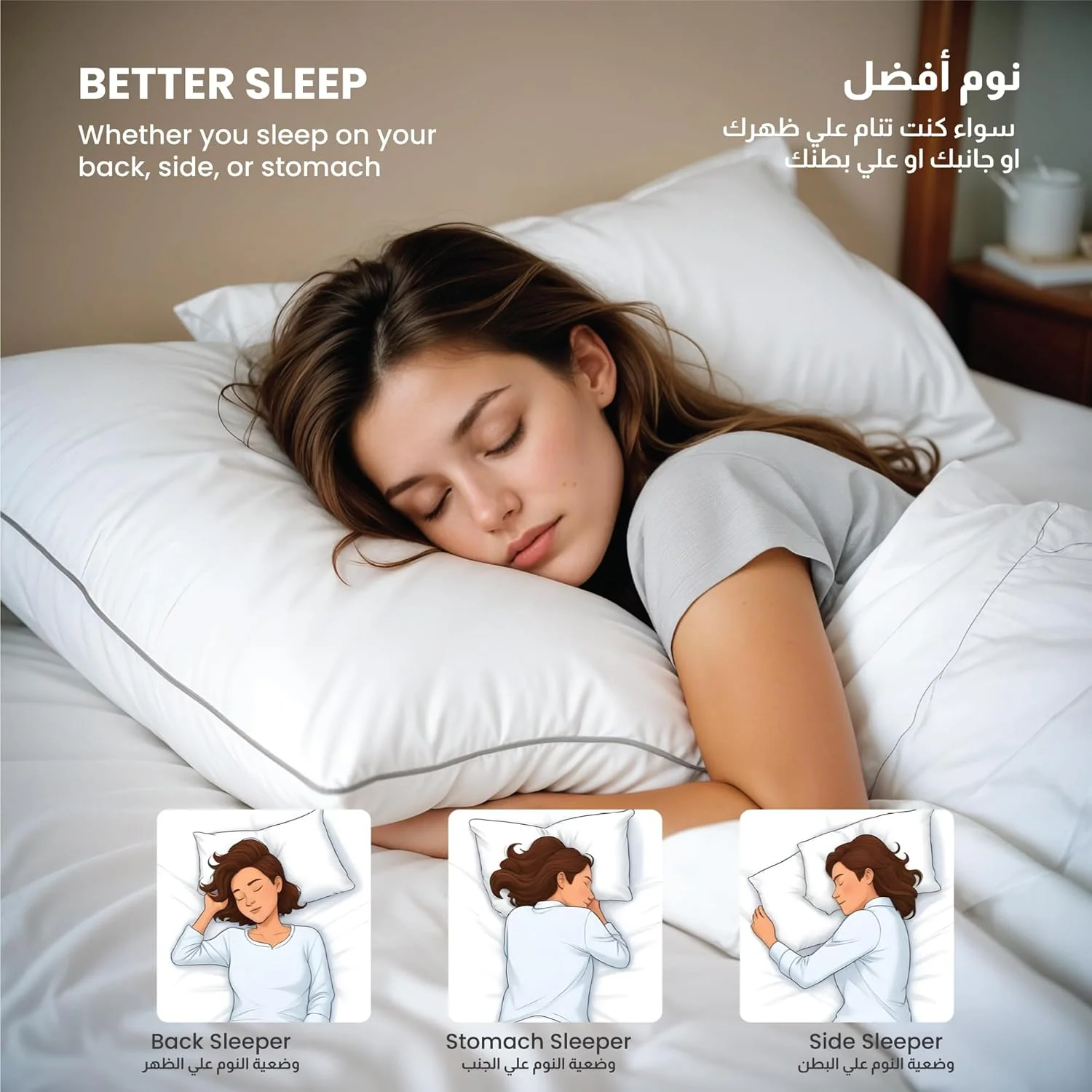 بالش خانگی پنبه ای نرم و لطیف 50X70 سانتی متر با لبه طوسی، بالش خواب جایگزین پر، بالش نرم و سبک استاندارد هتلی (سفید) 1000 گرم