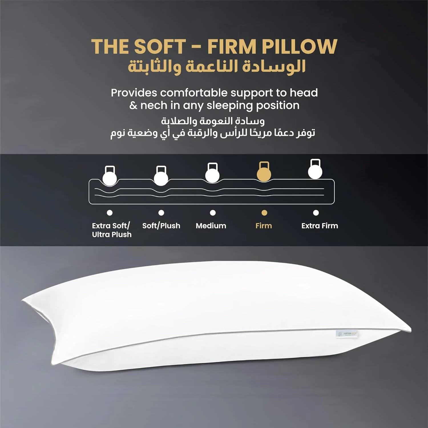 بالش پنبه‌ای هوم مدل Delight، ابعاد 50X70 سانتی‌متر، با نوار خاکستری، فوق‌العاده نرم، مناسب خواب، لوکس، ضد باکتری، با پشتیبانی جانبی، نرم و لطیف، جایگزین پر، میکروفایبر، بسته‌ تکی