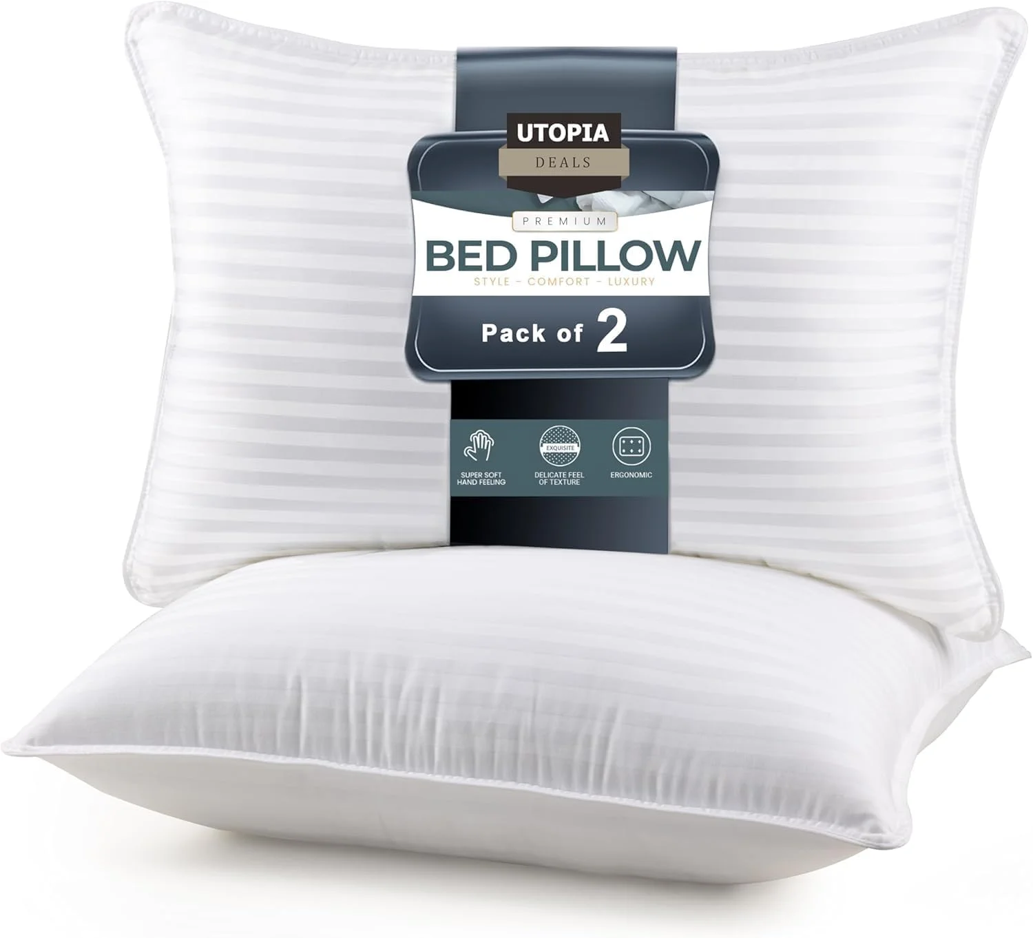بالش های تخت خواب یوتوپیا برای خوابیدن سایز استاندارد (سفید)، ست 2 عددی، خنک کننده با کیفیت هتلی، برای خوابندگان به پشت، شکم یا پهلو