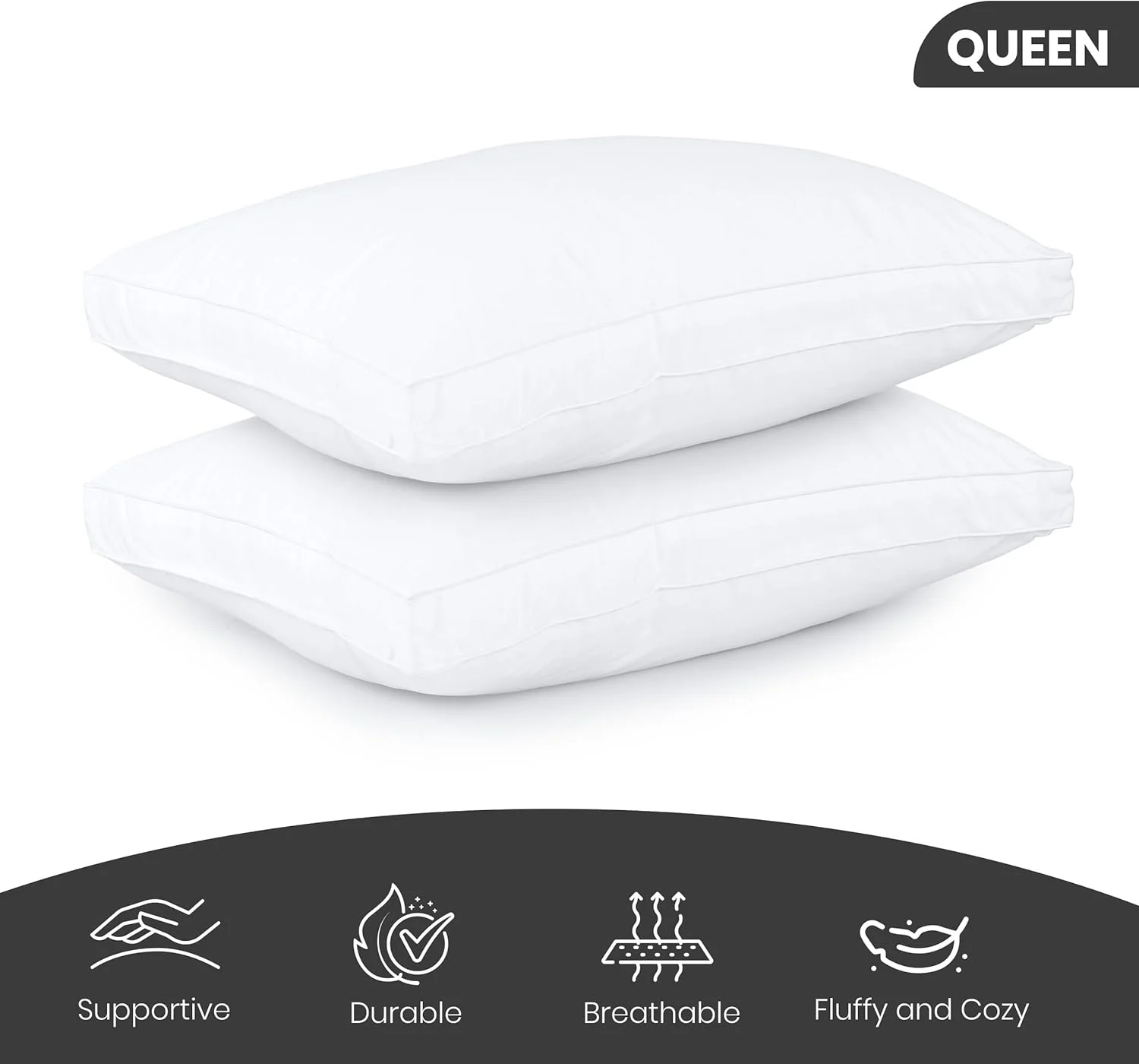 بالش لبه دار نخی یوتوپیا (بسته 2 عددی) - بالش های لوکس برای خوابیدن - بالش تخت سایز کوئین (46 در 66 سانتی متر) - سفید