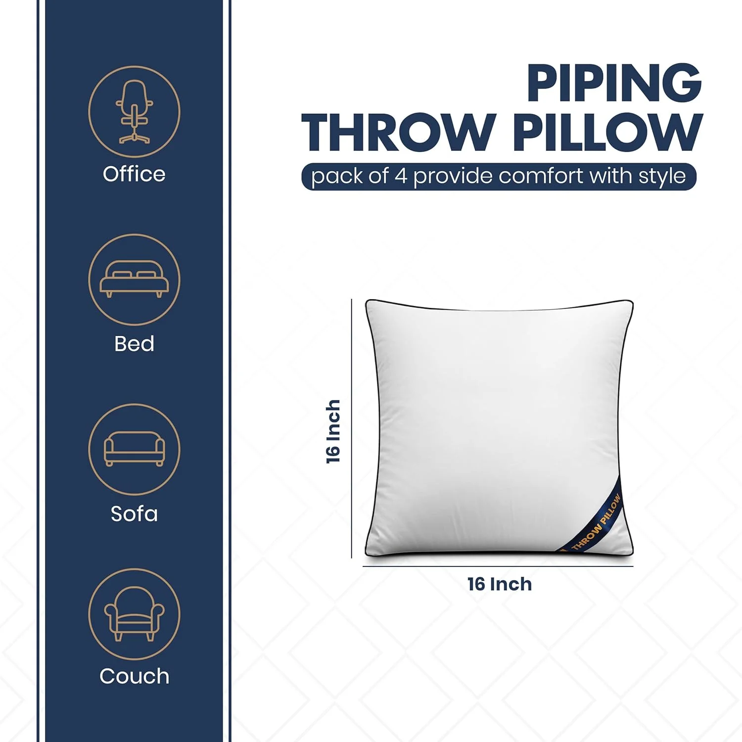 بالشتک های داخلی یوتوپیا بدینگ (بسته 4 عددی)، 40 × 40 سانتی متر، بالشتک های مستطیلی تزئینی، پرکننده کوسن برای مبل و کاناپه (سفید)