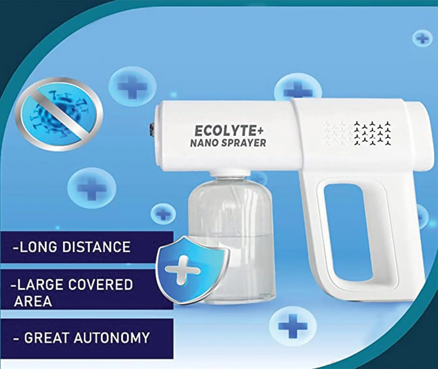 تفنگ ضدعفونی کننده نانو اسپری اکولیت+، تفنگ ضدعفونی کننده اتمیزه نور آبی قابل شارژ دستی برای خانه، دفتر، مدرسه یا باغ (380 میلی لیتر) تفنگ ضدعفونی کننده نانو اسپری اکولیت+، تفنگ ضدعفونی کننده اتمیزه نور آبی قابل شارژ دستی برای خانه، دفتر، مدرسه یا باغ (380 میلی لیتر)