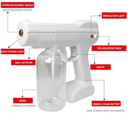 دستگاه ضدعفونی کننده اتمیزه کننده نسل نهم، تفنگ اسپری نانو بخار نور آبی قدرتمند با شارژ بی سیم دستگاه ضدعفونی کننده اتمیزه کننده نسل نهم، تفنگ اسپری نانو بخار نور آبی قدرتمند با شارژ بی سیم