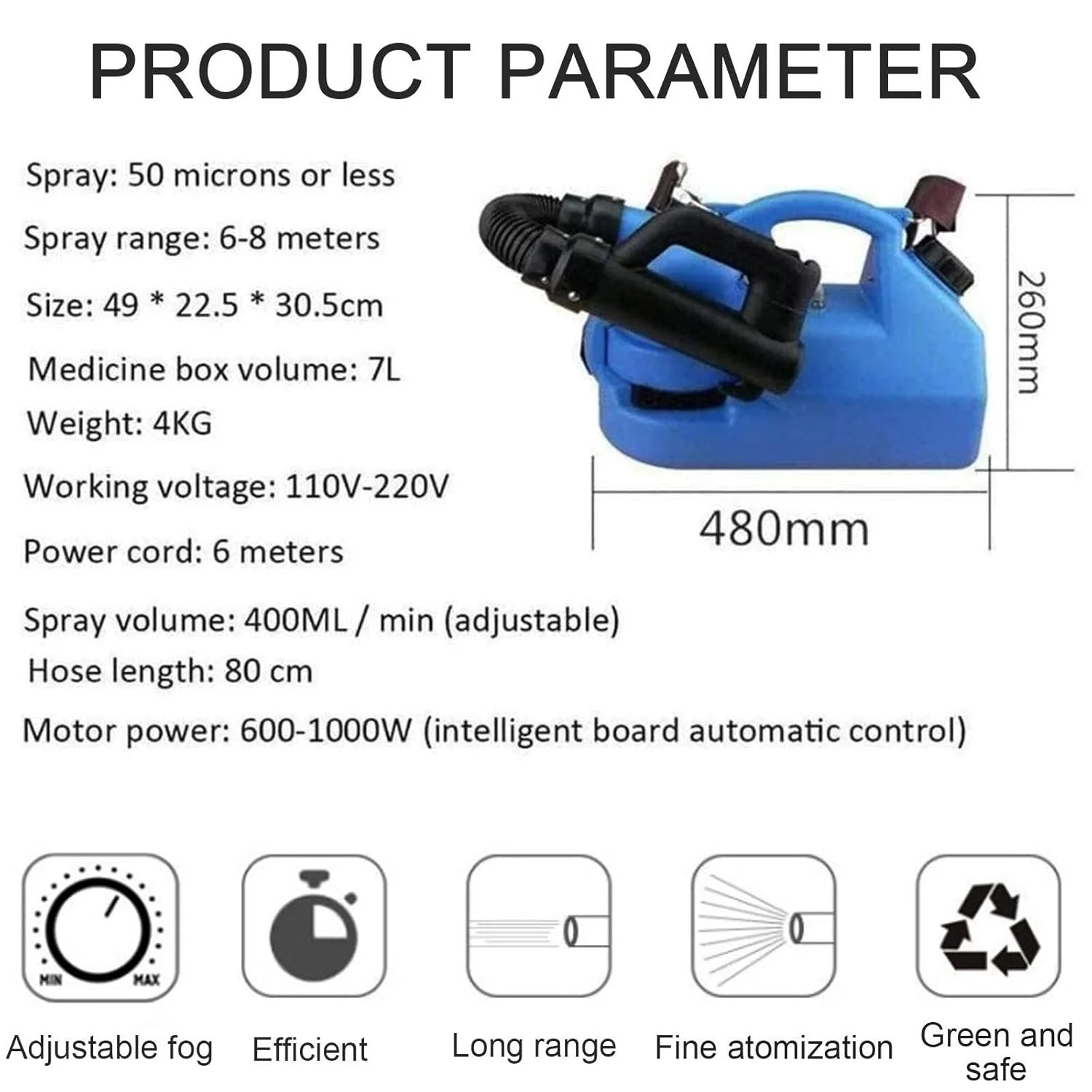 محلول پاش برقی قابل حمل 7 لیتری ULV، سمپاش ضد عفونی کننده برای از بین بردن پشه و دستگاه مه پاش ضد عفونی برای کنترل بهداشت داخلی و خارجی (آبی) محلول پاش برقی قابل حمل 7 لیتری ULV، سمپاش ضد عفونی کننده برای از بین بردن پشه و دستگاه مه پاش ضد عفونی برای کنترل بهداشت داخلی و خارجی (آبی)